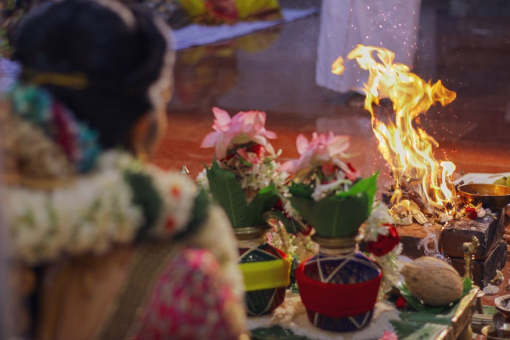 a bride in wedding Yajna/Yagya Hinduism ritual